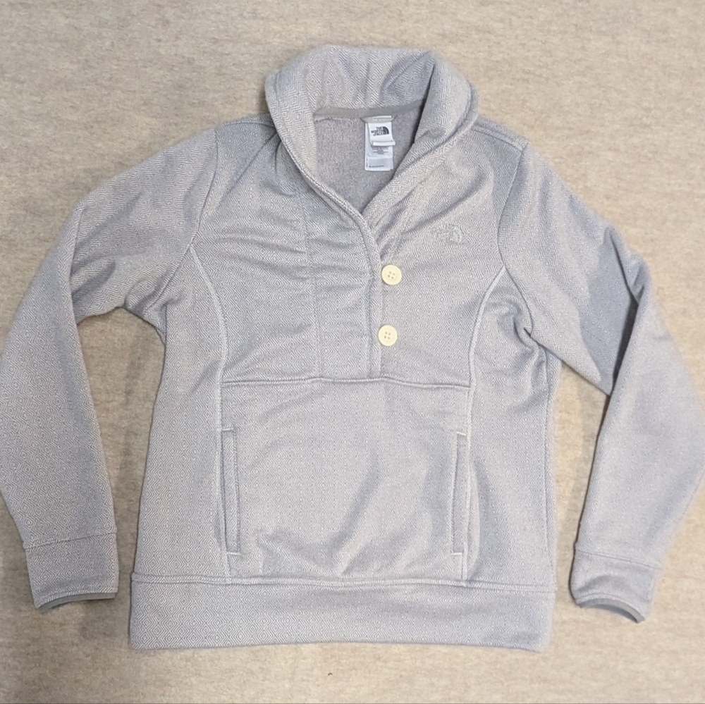 NORTH FACE Hoodie Women's Crescent Toggle Button Shawl Collar gray Fleece Medium